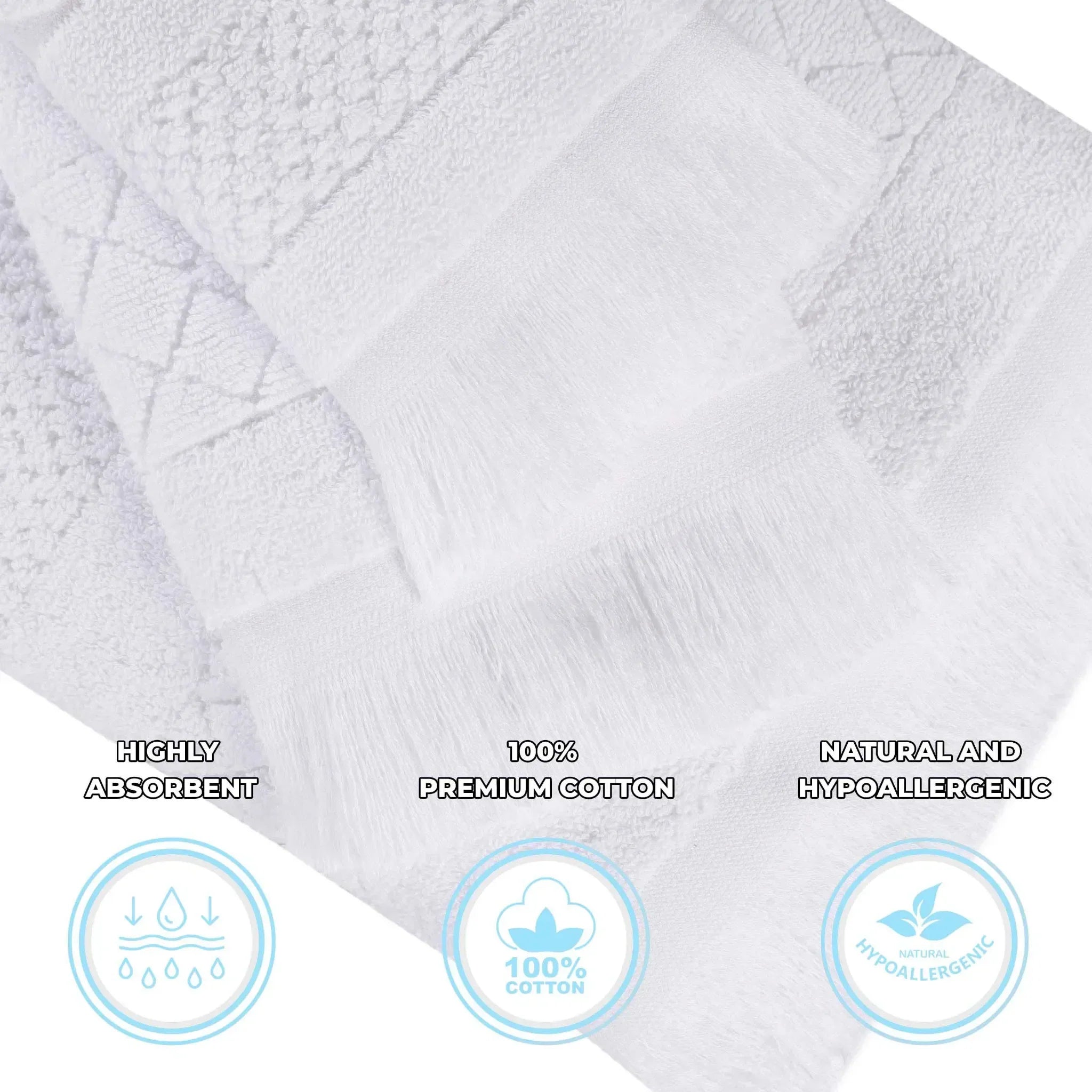 Rolla Cotton Geometric Jacquard Plush Face Towel Washcloth Set of 12