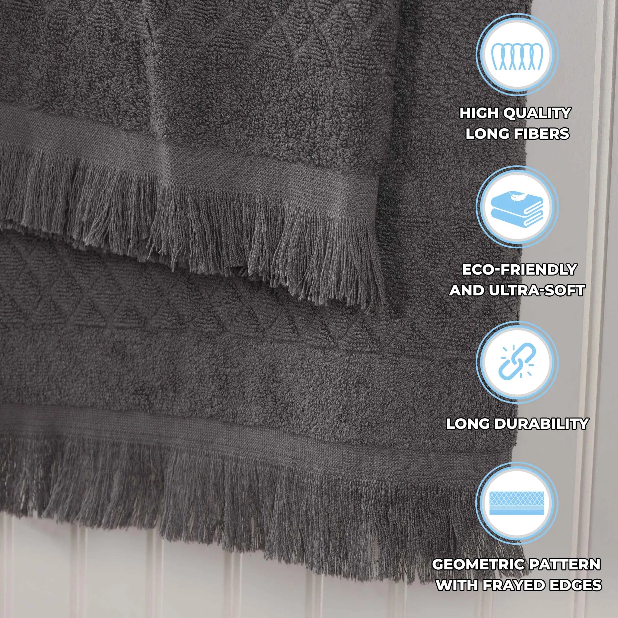 Rolla Cotton Geometric Jacquard Plush Soft Absorbent 8 Piece Towel Set
