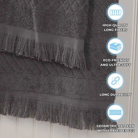 Rolla Cotton Geometric Jacquard Plush Soft Absorbent 9 Piece Towel Set