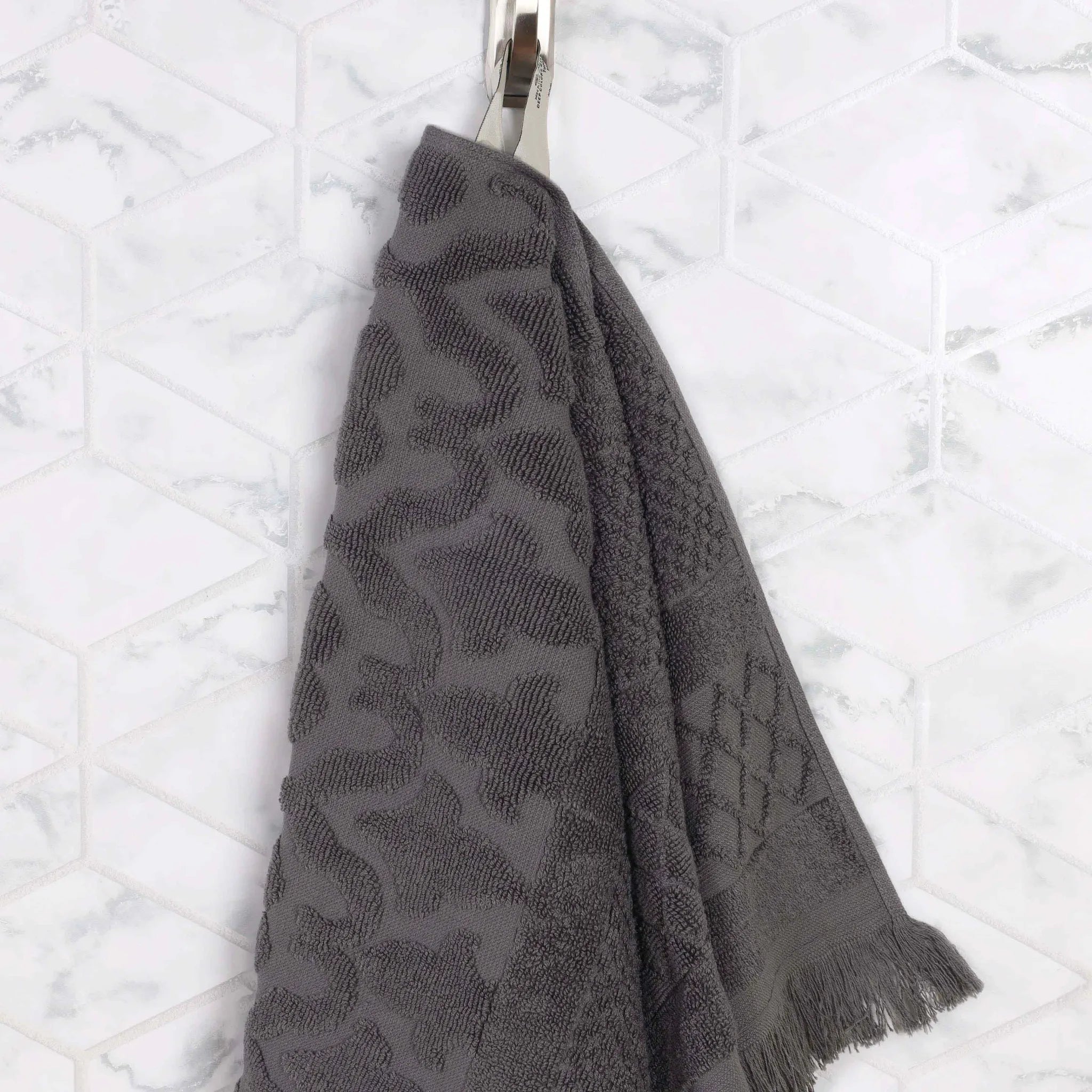 Rolla Cotton Geometric Jacquard Plush Face Towel Washcloth Set of 12
