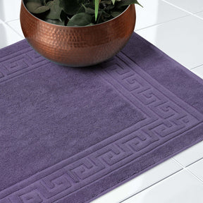 100% Cotton Absorbent Greek Key Border Solid 2 Piece Bath Mat Set