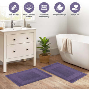 100% Cotton Absorbent Greek Key Border Solid 2 Piece Bath Mat Set