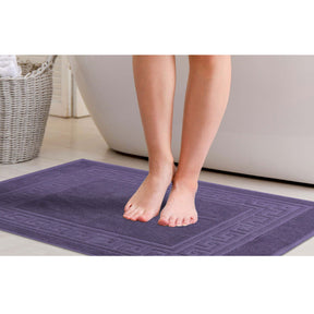 100% Cotton Absorbent Greek Key Border Solid 2 Piece Bath Mat Set