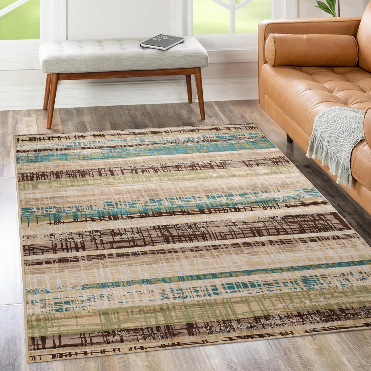 Kylemore Abstract Striped Distressed Indoor Area Rug or Runner Rug