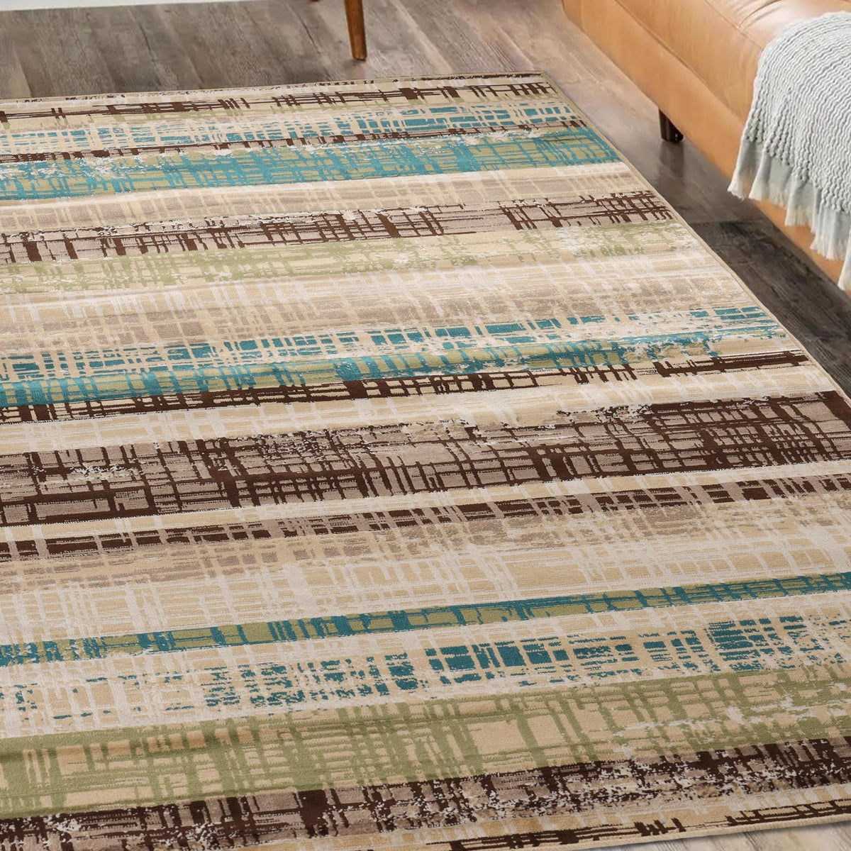 Kylemore Abstract Striped Distressed Indoor Area Rug or Runner Rug
