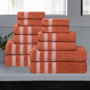 Brea Zero Twist Cotton Ribbed Geometric Border 12 Piece Towel Set