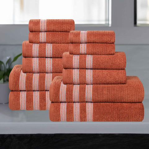 Brea Zero Twist Cotton Ribbed Geometric Border 12 Piece Towel Set