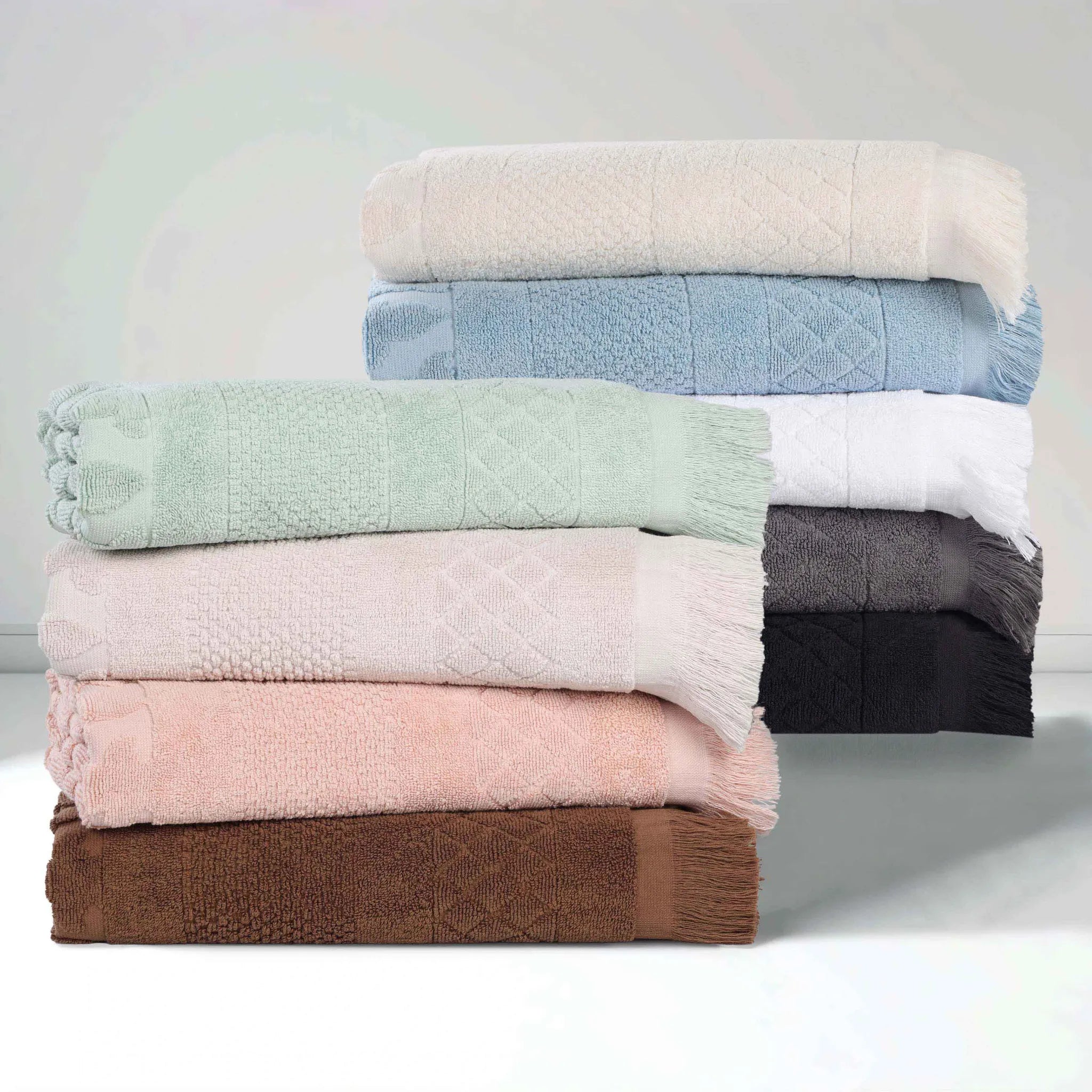 Rolla Cotton Geometric Jacquard Plush Soft Absorbent 6 Piece Towel Set