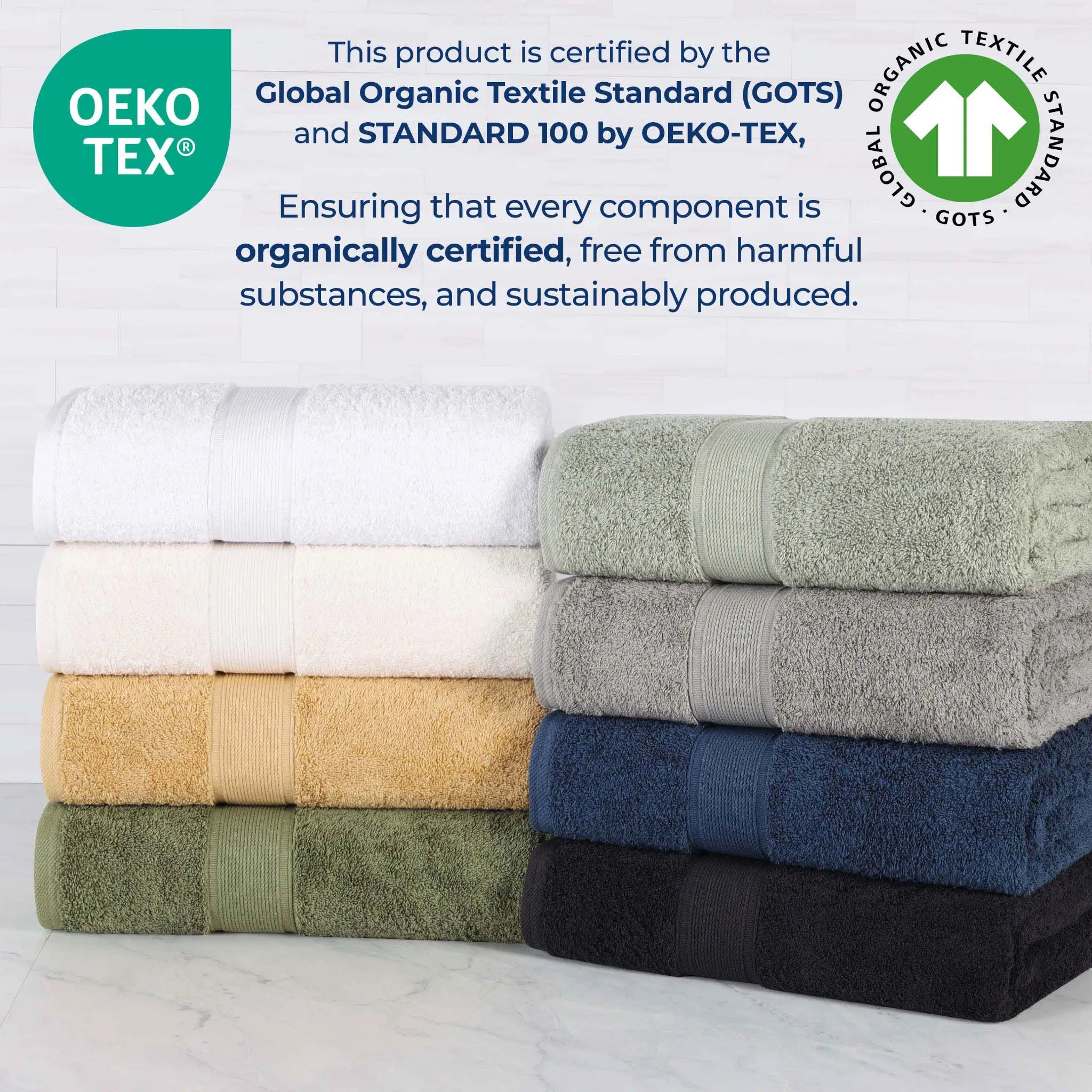 Oregon Organic Cotton Medium Weight Solid Hand Towel, Set of 6