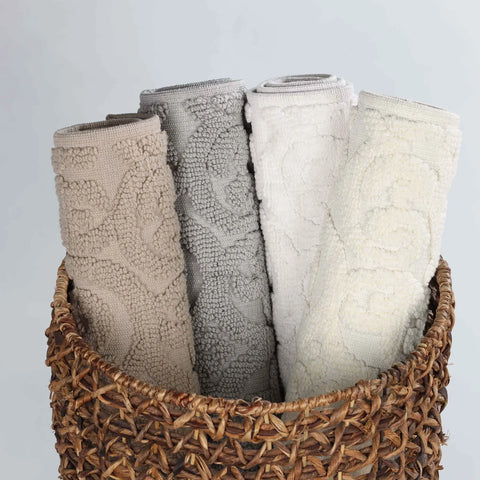 Venere Floral Scroll Textured Washable Bath Rugs, Set of 2