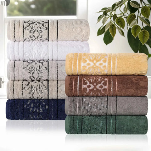 Sadie Zero Twist Cotton Jacquard Elegant Floral Motif Absorbent Hand Towel, Set of 6