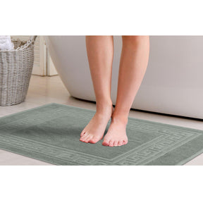 100% Cotton Absorbent Greek Key Border Solid 2 Piece Bath Mat Set
