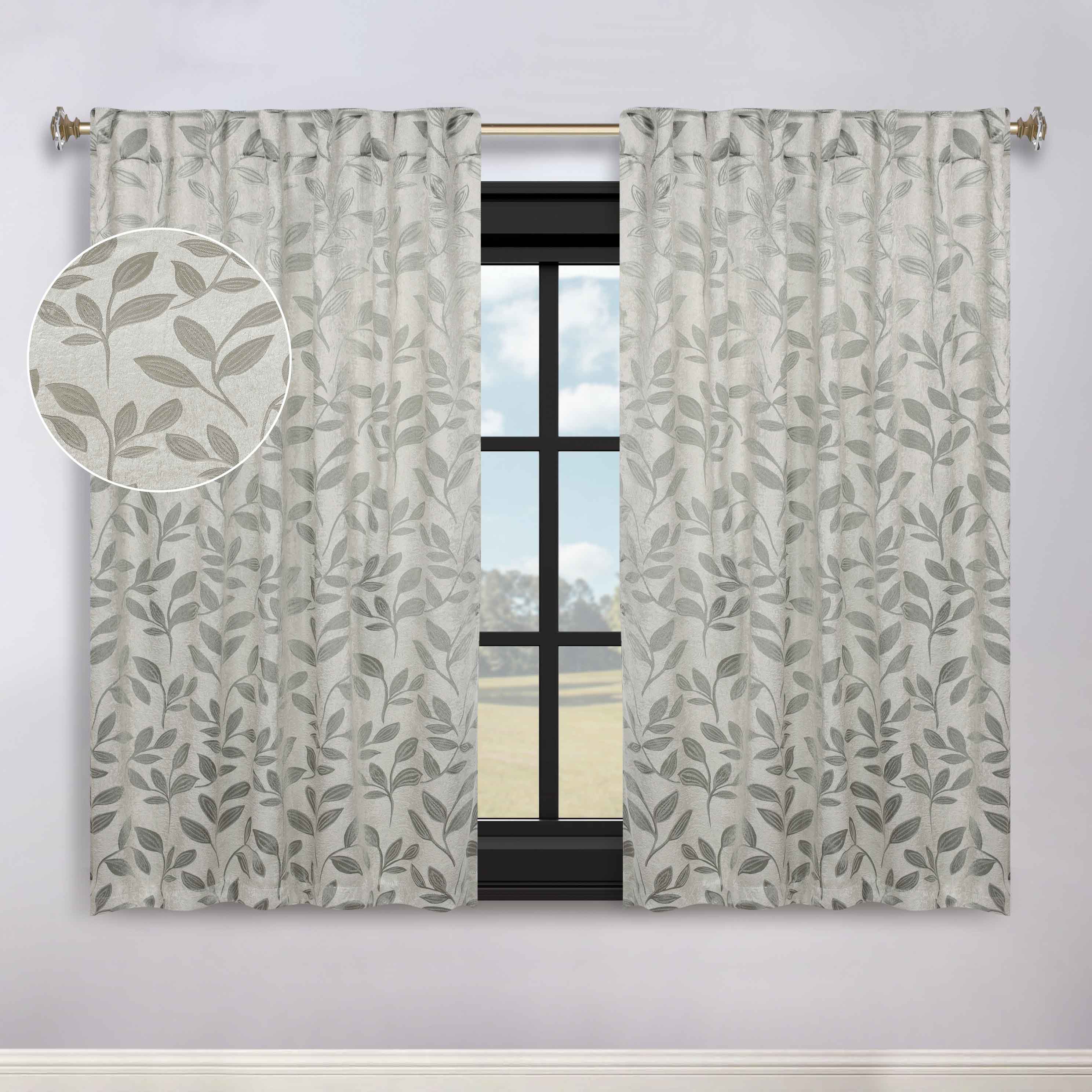 Leaves Room Darkening Back Tabs Blackout Curtain Panels, Set of 2