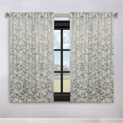 Leaves Room Darkening Back Tabs Blackout Curtain Panels, Set of 2
