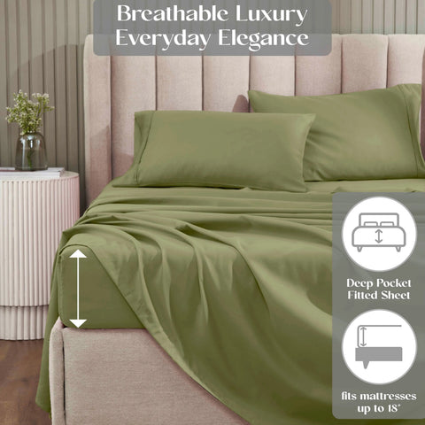 1200 Thread Count Cotton Rich Bed Sheet Set Solid Deep Pocket