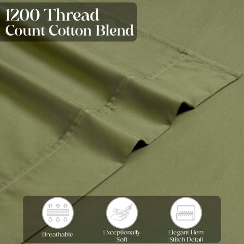 1200 Thread Count Cotton Rich Bed Sheet Set Solid Deep Pocket
