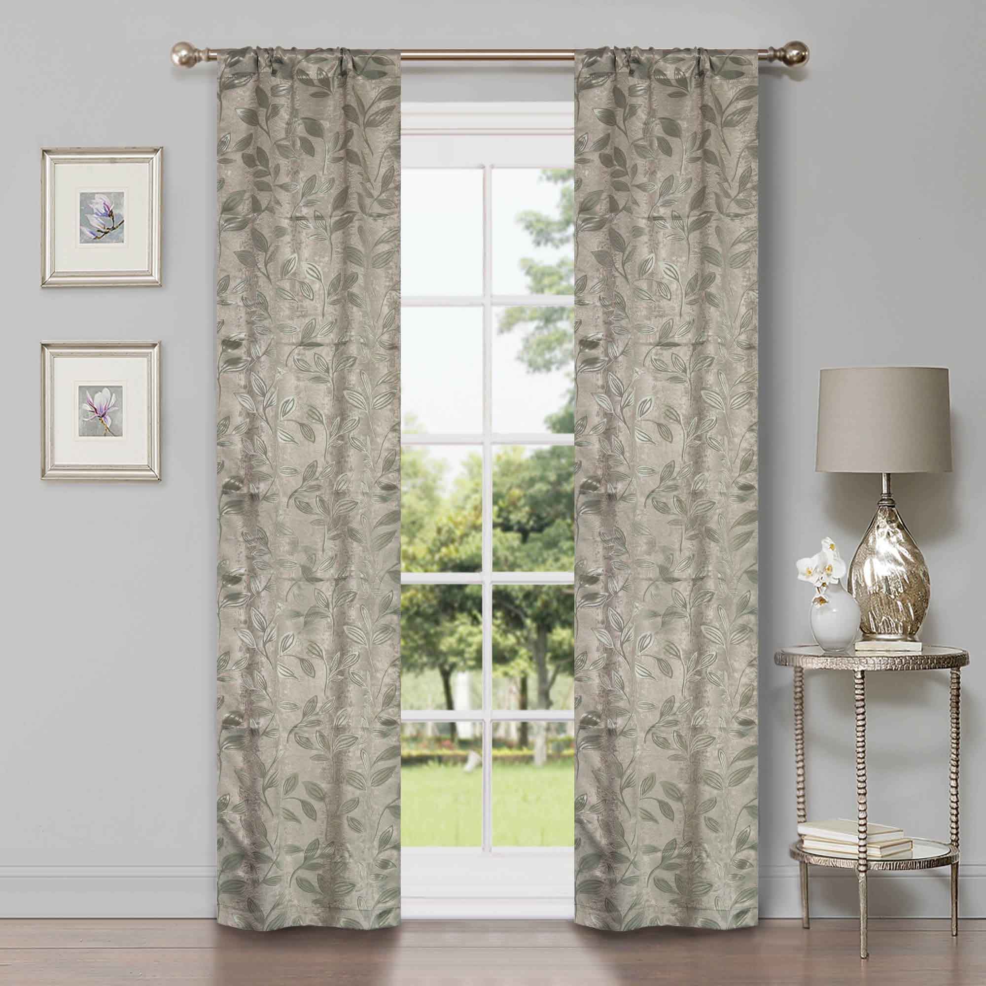 Leaves Room Darkening Washable Blackout Curtain Panels, Set of 2