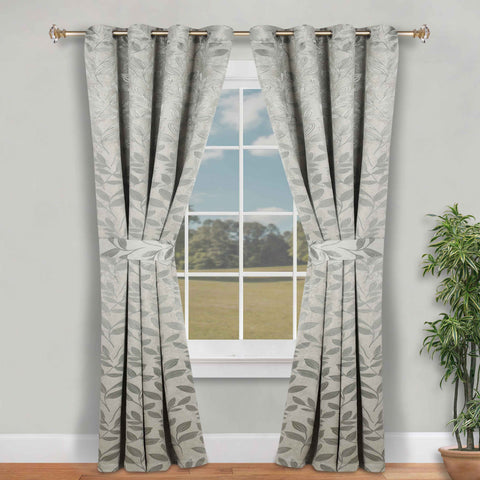 Blackout Window Curtains Leaves Pattern Room Darkening Set of 2