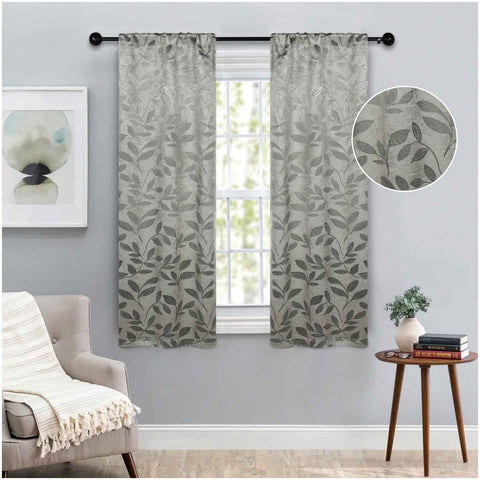 Leaves Room Darkening Washable Blackout Curtain Panels, Set of 2