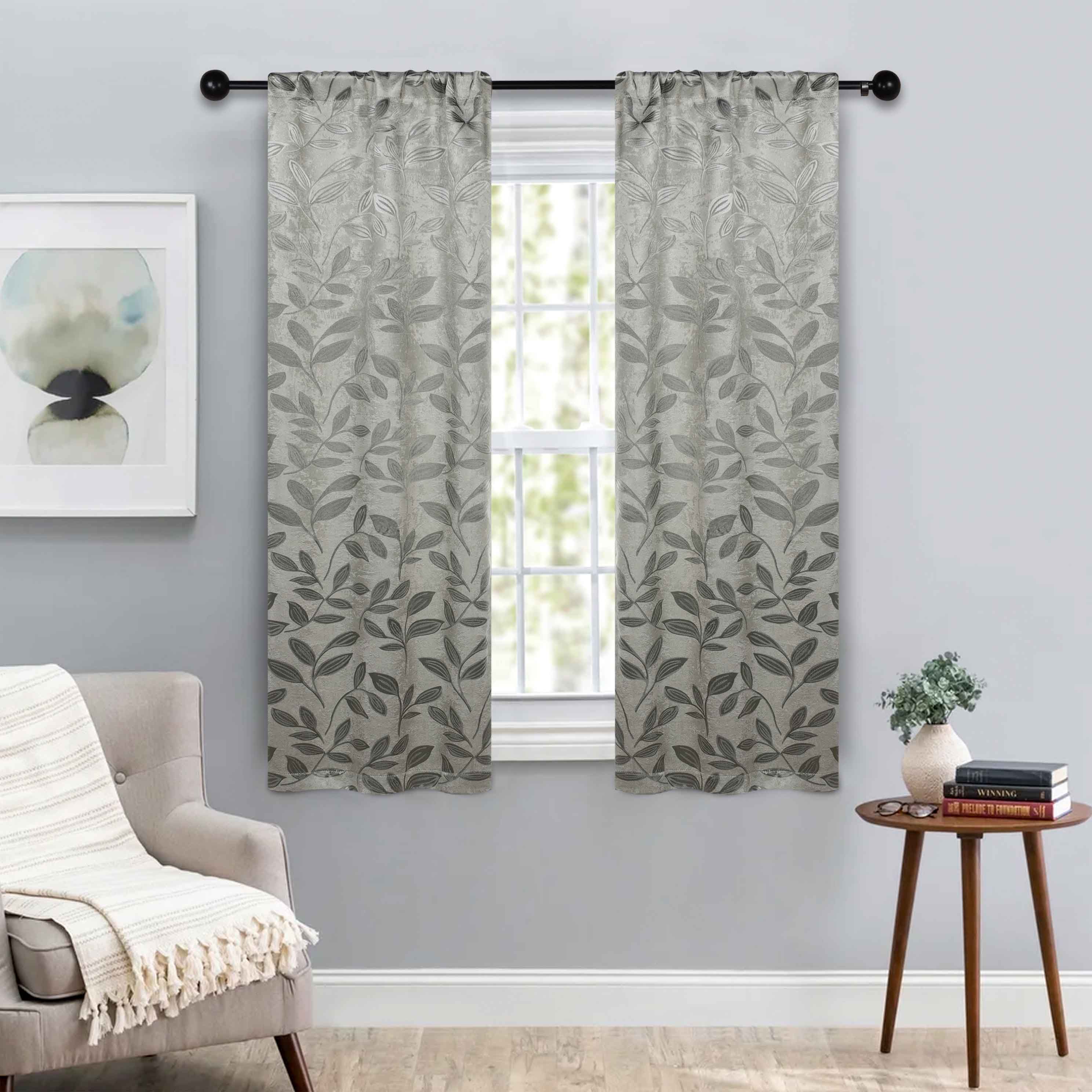 Leaves Room Darkening Washable Blackout Curtain Panels, Set of 2