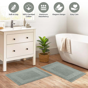 100% Cotton Absorbent Greek Key Border Solid 2 Piece Bath Mat Set