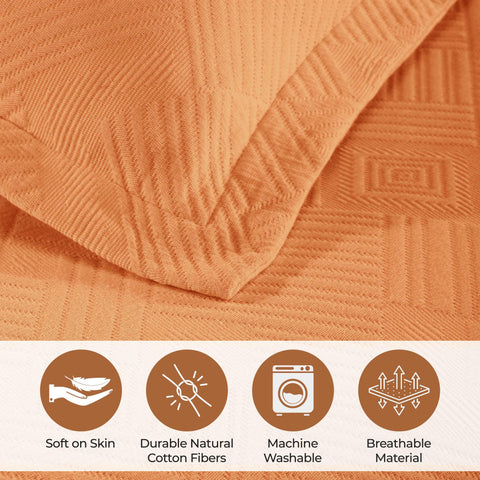 Lightweight Cotton Bedspread Sets 3-Piece Geometric Fret Jacquard Matelassé Scalloped
