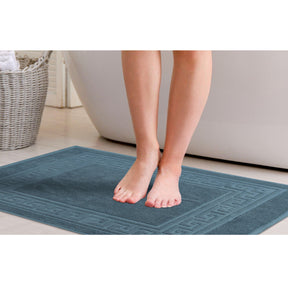 100% Cotton Absorbent Greek Key Border Solid 2 Piece Bath Mat Set
