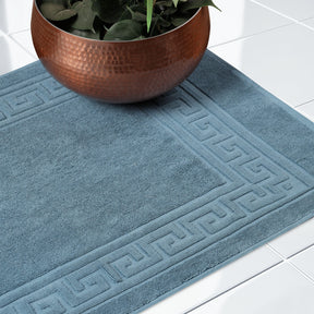 100% Cotton Absorbent Greek Key Border Solid 2 Piece Bath Mat Set