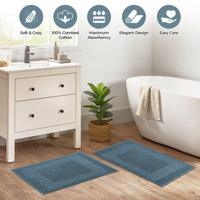 100% Cotton Absorbent Greek Key Border Solid 2 Piece Bath Mat Set