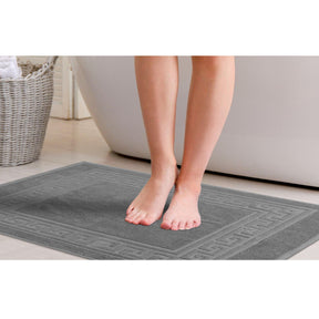 100% Cotton Absorbent Greek Key Border Solid 2 Piece Bath Mat Set