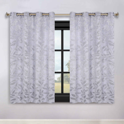 Blackout Curtains Leaves Pattern Room Darkening Grommet 2 Panels