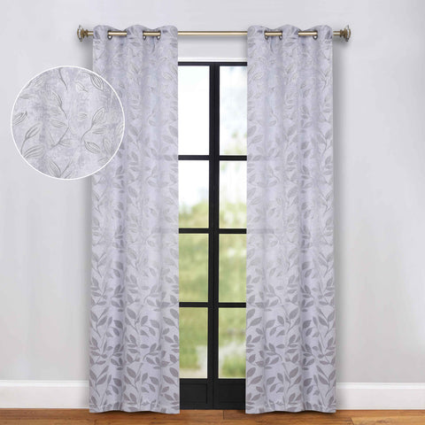 Blackout Curtains Leaves Pattern Room Darkening Grommet 2 Panels
