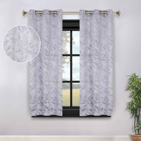 Blackout Curtains Leaves Pattern Room Darkening Grommet 2 Panels