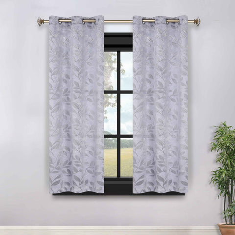 Blackout Curtains Leaves Pattern Room Darkening Grommet 2 Panels