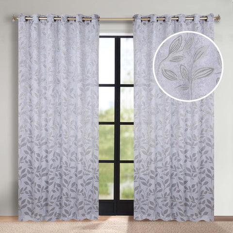 Blackout Curtains Leaves Pattern Room Darkening Grommet 2 Panels