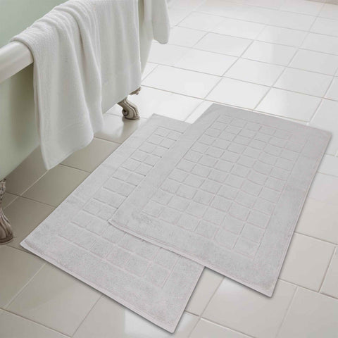 Nora Cotton Thick Solid Checkered Washable Bath Mat Set of 2