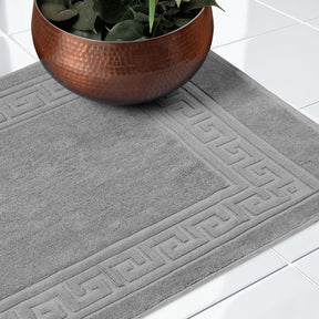 100% Cotton Absorbent Greek Key Border Solid 2 Piece Bath Mat Set