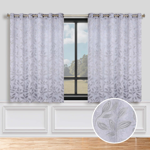 Blackout Curtains Leaves Pattern Room Darkening Grommet 2 Panels