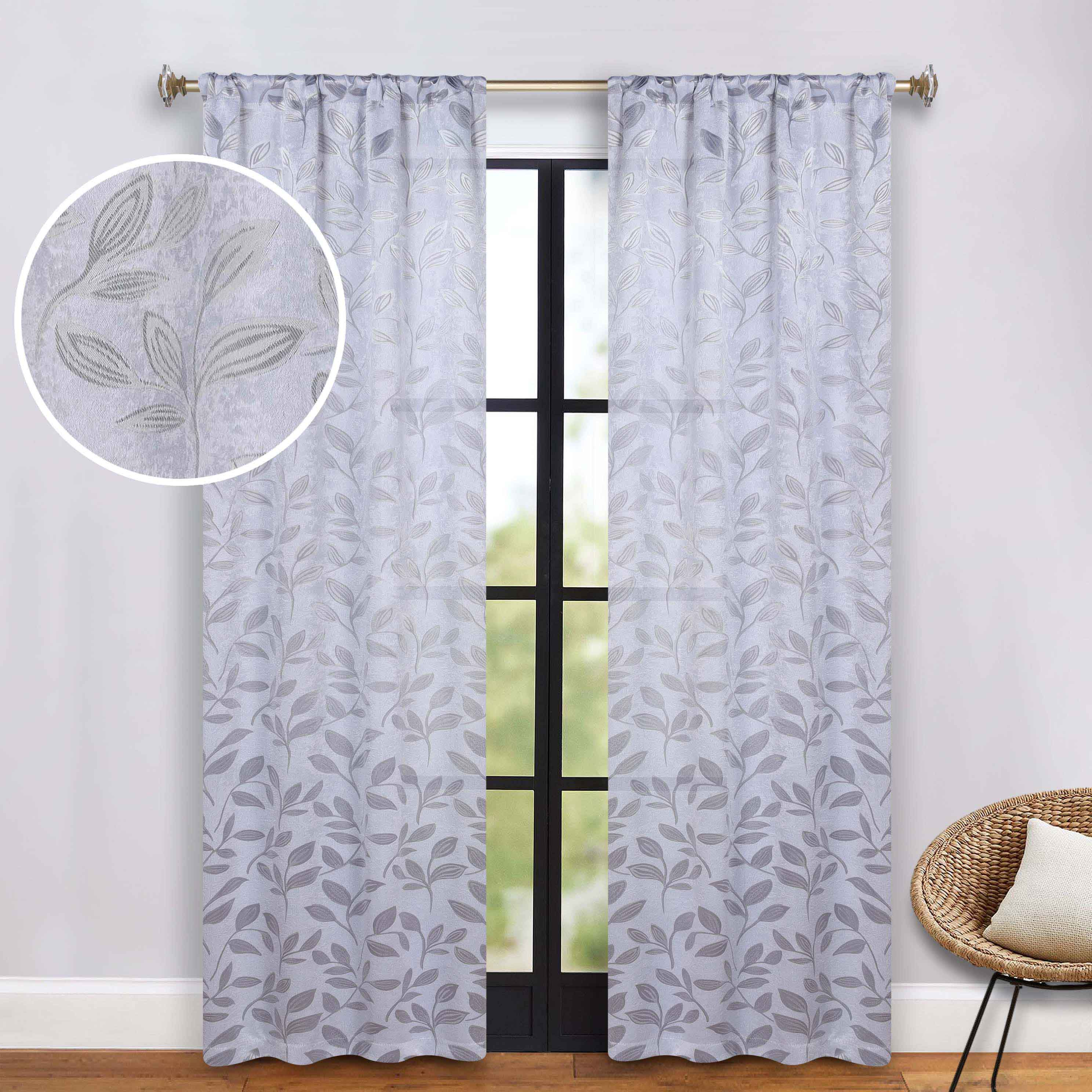 Leaves Room Darkening Washable Blackout Curtain Panels, Set of 2