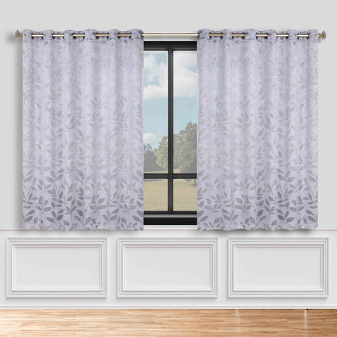 Blackout Curtains Leaves Pattern Room Darkening Grommet 2 Panels