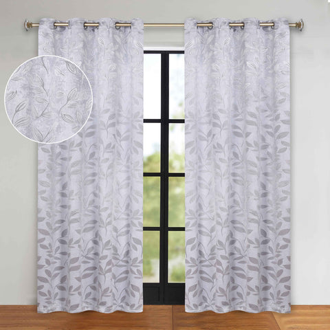 Blackout Curtains Leaves Pattern Room Darkening Grommet 2 Panels