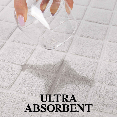 Nora Cotton Thick Solid Checkered Washable Bath Mat Set of 2