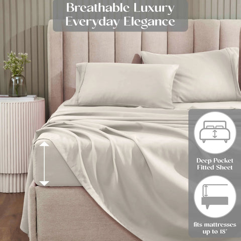 1200 Thread Count Cotton Rich Bed Sheet Set Solid Deep Pocket