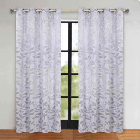 Blackout Curtains Leaves Pattern Room Darkening Grommet 2 Panels