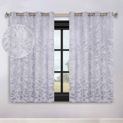Blackout Curtains Leaves Pattern Room Darkening Grommet 2 Panels