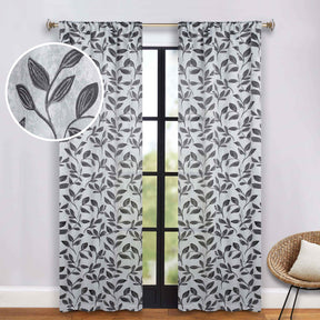 Leaves Room Darkening Washable Blackout Curtain Panels, Set of 2