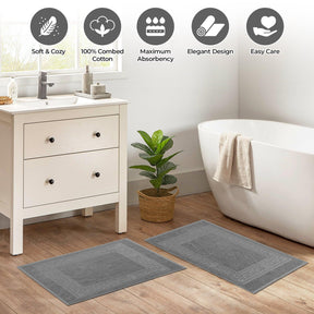 100% Cotton Absorbent Greek Key Border Solid 2 Piece Bath Mat Set