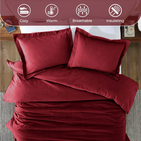 100% Cotton Flannel Solid Modern Fuzzy Duvet Cover Set