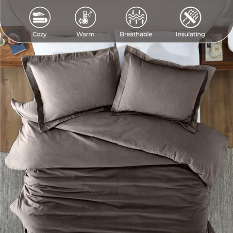 100% Cotton Flannel Solid Modern Fuzzy Duvet Cover Set