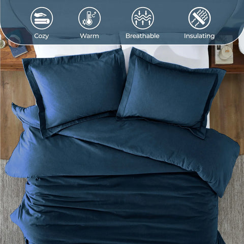 100% Cotton Flannel Solid Modern Fuzzy Duvet Cover Set